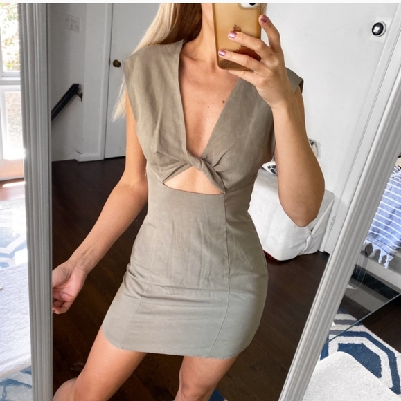 ZARA * CUT OUT LINEN BLEND DRESS - Picture 6 of 7